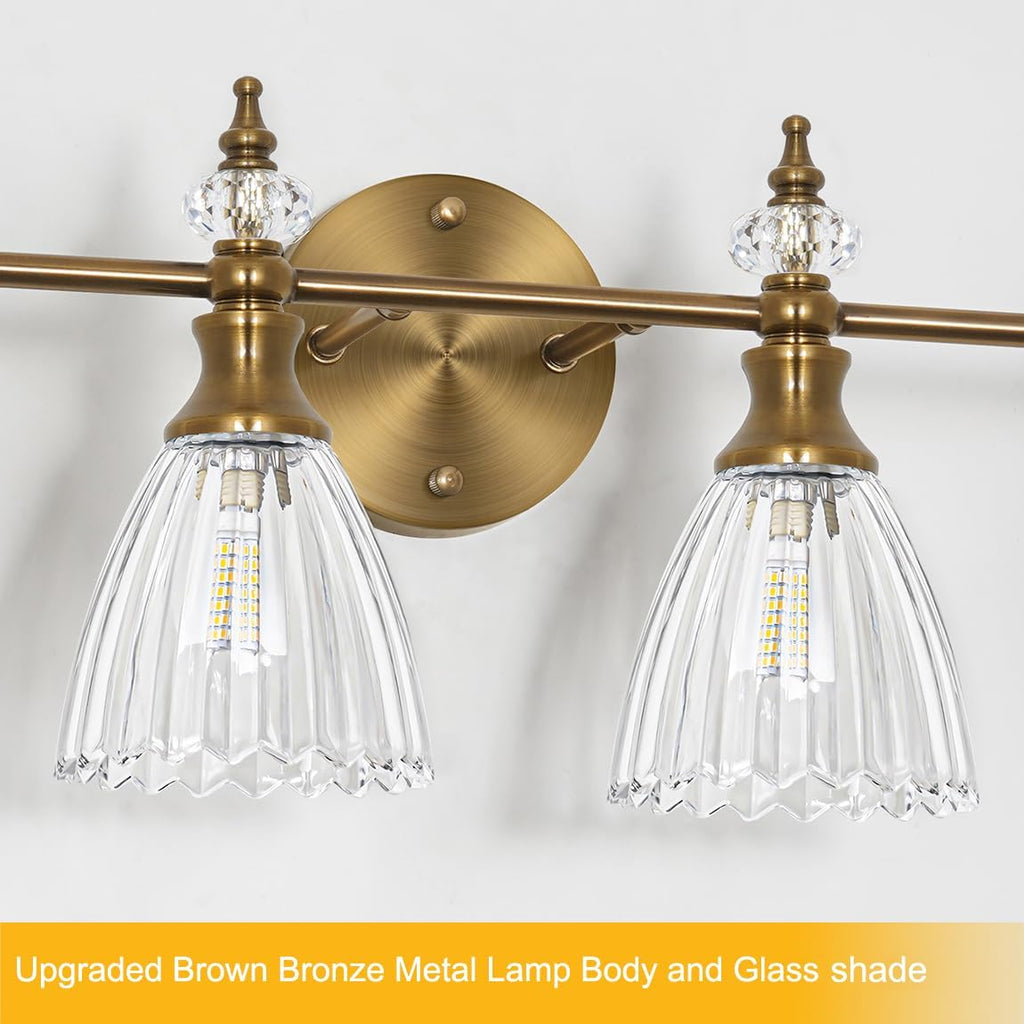 Large Bathroom Vanity Light 4 Lights, 26 Inch Brushed Gold Vintage Vanity Light Fixture with Clear Glass Shades, G9 Base Wall Mounted Light for Oversized Mirror, Luxury Bathroom, Master Bedroom