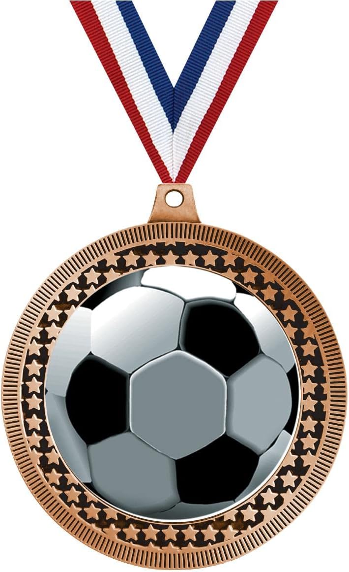 Crown Awards 2.75' Soccer Ball Medal Award, Bronze Vega Soccer Ball Team Trophy Award Includes Free Neck Ribbon Prime