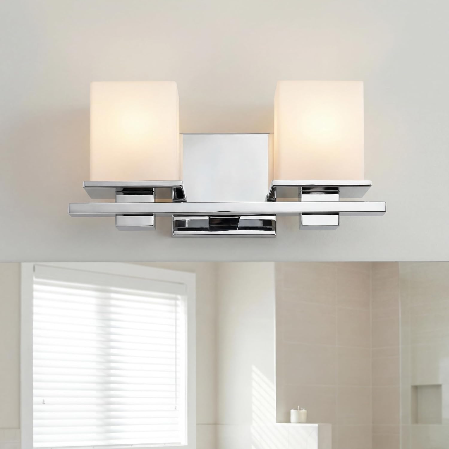 Kichler Tully 15' Vanity Light in Chrome, 2-Light Modern Bathroom Light with Satin Etched Cased Opal Glass, (15' W x 6.5' H), 45150CH