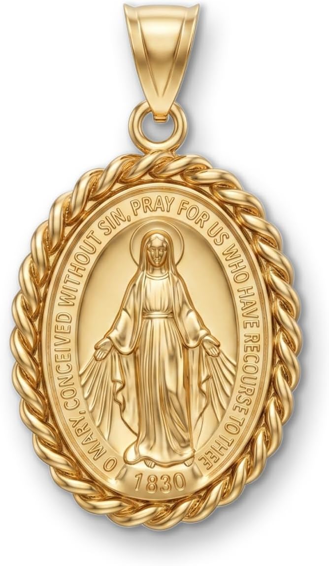 Cross+Crown Premium 14K Yellow Gold Virgin Mary Miraculous Medal for Women & Men, Durable Double-Bonded 14K Yellow Gold Virgin Mary Pendant for Necklace, Women & Mens Gold Virgin Mary Medal, Handcrafted Religious Jewelry in the USA