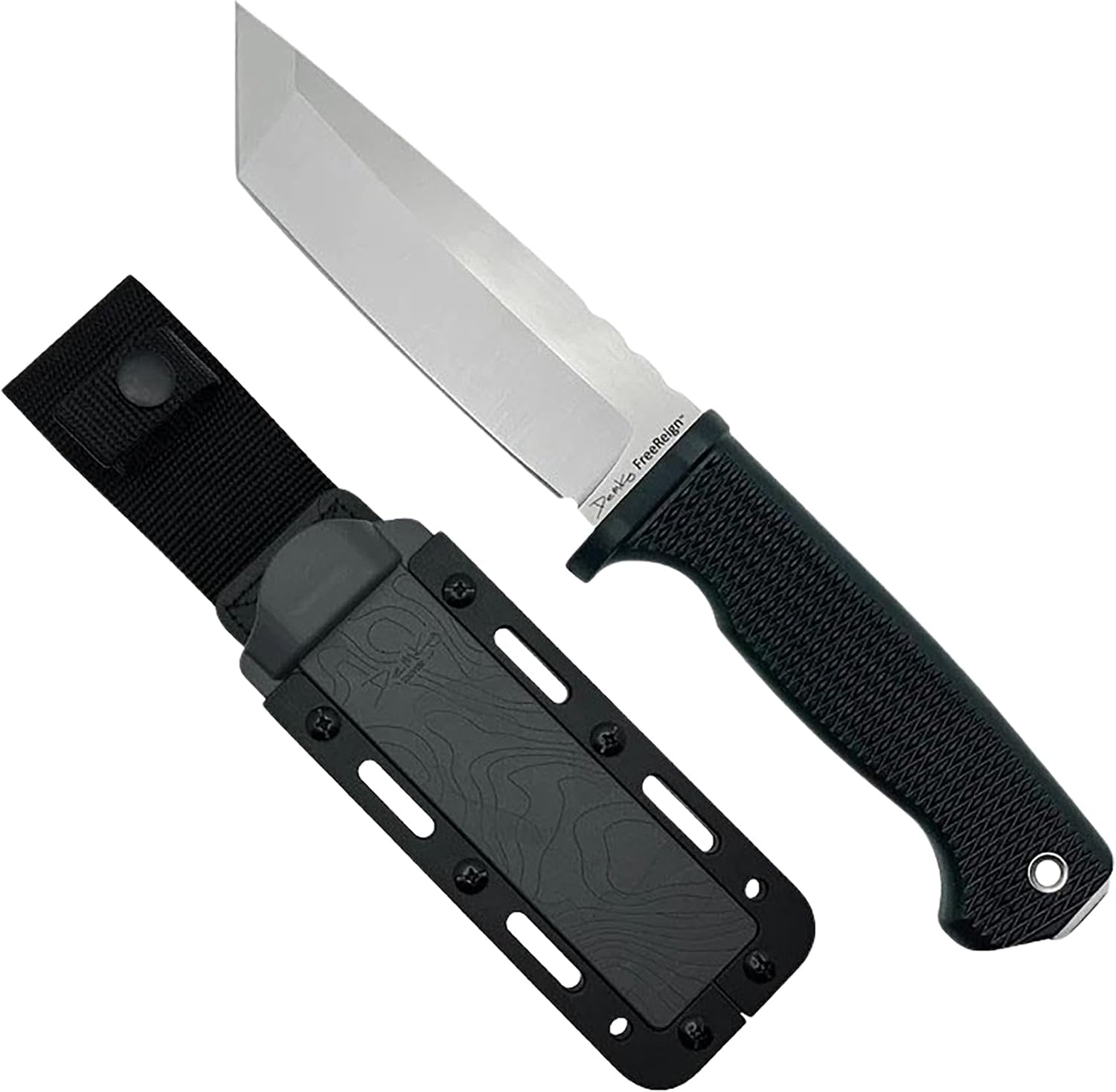 Demko Knives FreeReign Fixed Blade Knife 5' AUS-10A Satin Drop Point or Tanto w/Sheath & Belt Loop (Tanto/Black/Grey)