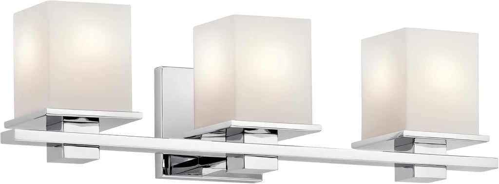 Kichler Tully 24' Vanity Light in Chrome, 3-Light Modern Bathroom Light with Satin Etched Cased Opal Glass, (24' W x 6.5' H), 45151CH