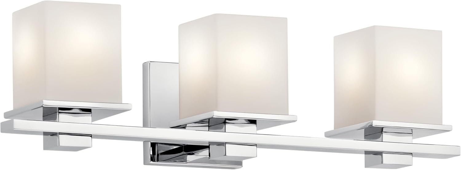 Kichler Tully 24' Vanity Light in Chrome, 3-Light Modern Bathroom Light with Satin Etched Cased Opal Glass, (24' W x 6.5' H), 45151CH