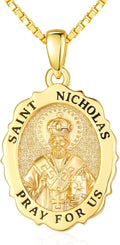 14K Gold Saint Medal Necklace for Women, Catholic Patron Saint Pendant Necklace, Christian Religious Jewelry Gift for Confirmation Baptism Communion Christmas Birthday