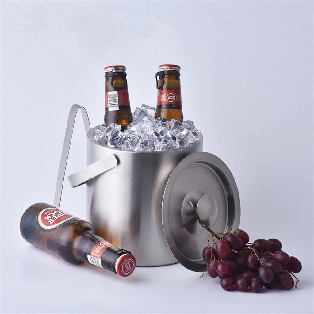 Ice Bucket Champagne Bucket 1.3L Portable Double Wall Stainless Steel Ice Bucket with Tong - Ice Buckets for Parties, Outdoor and Indoor Ice Bucket Beverage Tub