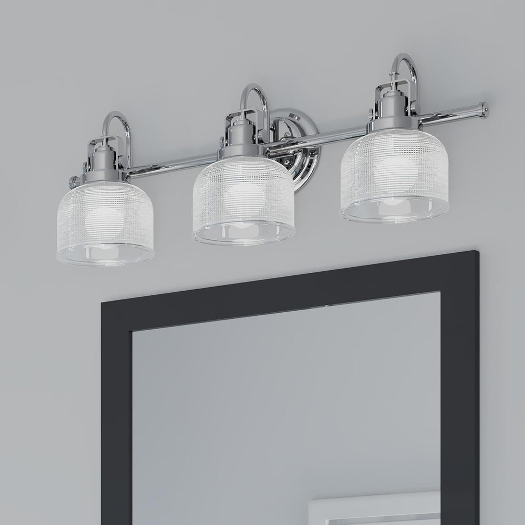 Progress Lighting Archie Collection 3-Light Clear Double Prismatic Glass Coastal Bath Vanity Light Polished Chrome