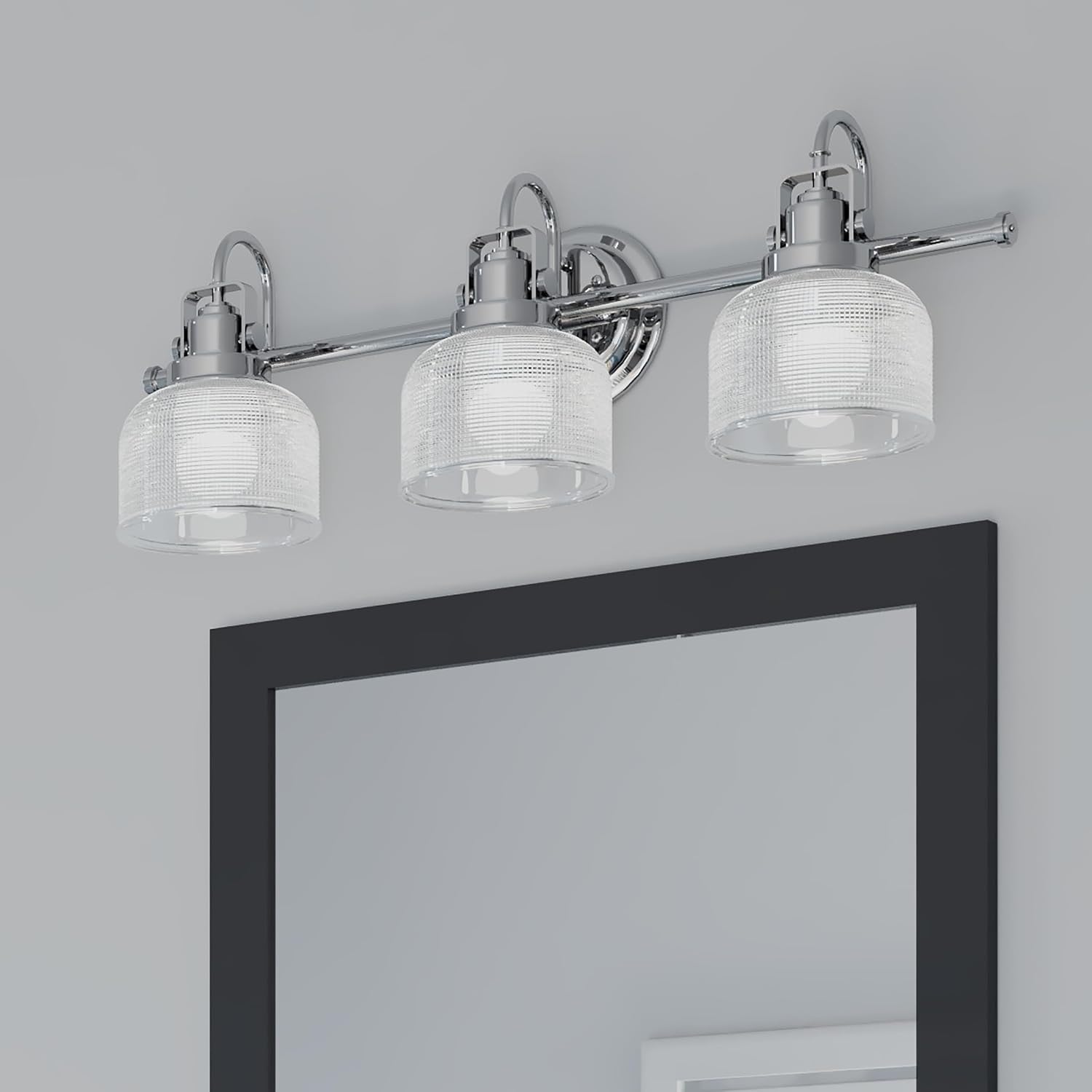Progress Lighting Archie Collection 3-Light Clear Double Prismatic Glass Coastal Bath Vanity Light Polished Chrome