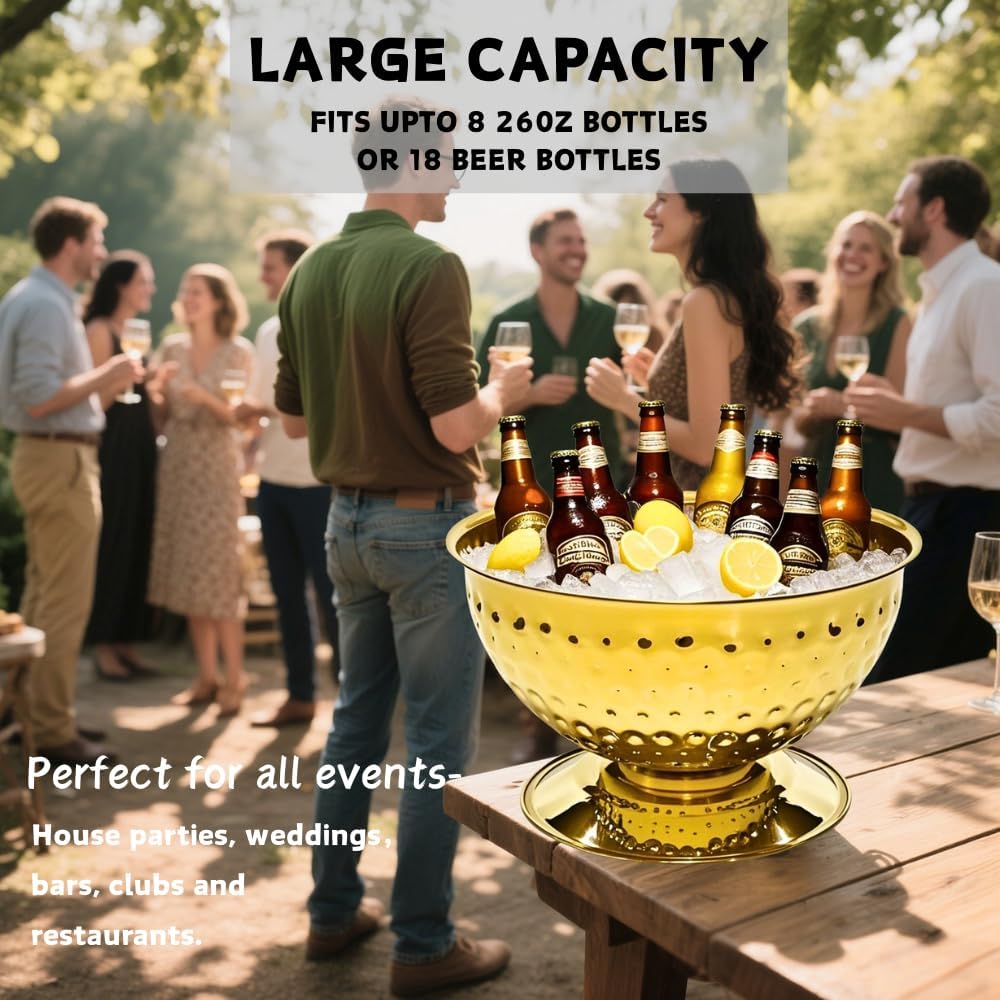 Luxurious Ice Bucket for Parties,Party Sized 12L Drink Cooler for Parties,Gold Stainless Steel Ultimate Champagne Bucket for Celebrations,Buckets for Drinks,Large Ice Bucket for Events