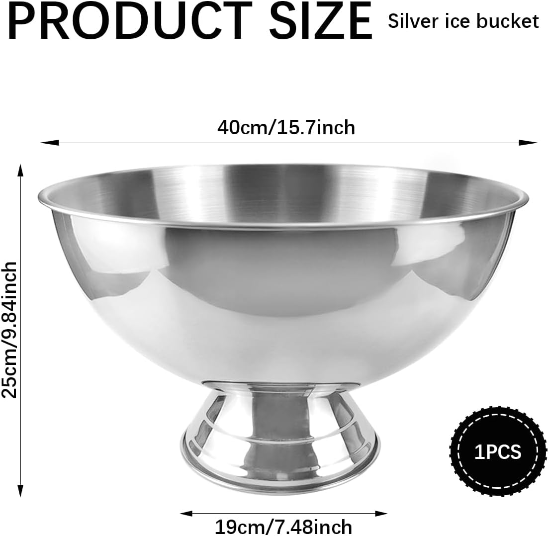 3 Gallon 12L Insulated Ice Bucket Champagne Bowl with Base Large Size Ice Bowl for Wine, Champagne or Beer Bottles Parties and Home Bar（Silver）