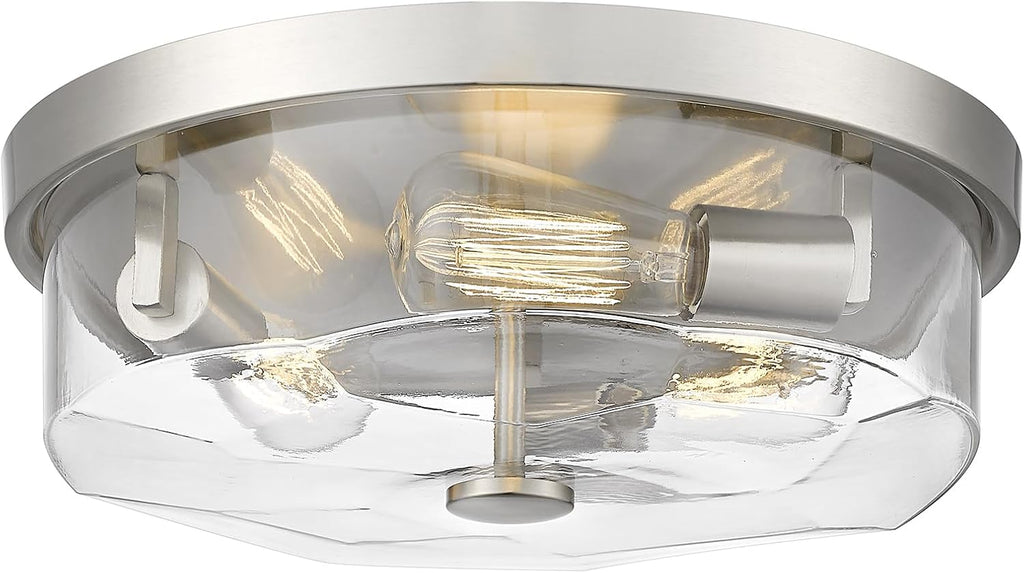Brushed Nickel Flush Mount Ceiling Light, 3-Light Hallway Light Fixtures, Modern Farmhouse Farmhouse Ceiling Light Clear Glass for Kitchen Porch Entryway Indoor Outdoor