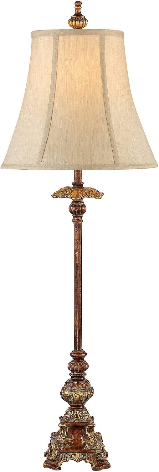 Regency Hill Juliette 36 1/2' Tall Skinny Large Buffet Traditional End Table Lamps Set of 2 Brown Light Bronze Finish Fabric Shade Living Room Bedroom Bedside Nightstand House Office Home Reading