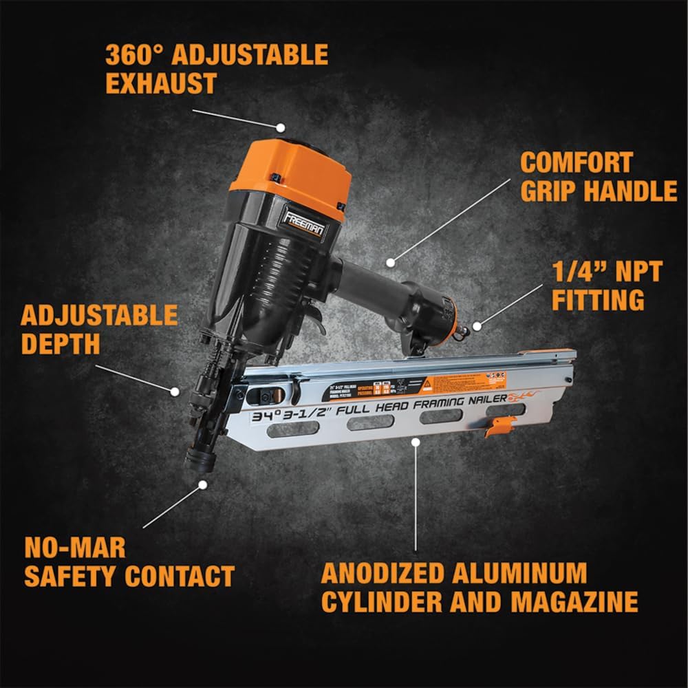 Freeman PFR3490 Pneumatic 34 Degree 3-1/2' Framing Nailer with Belt Hook