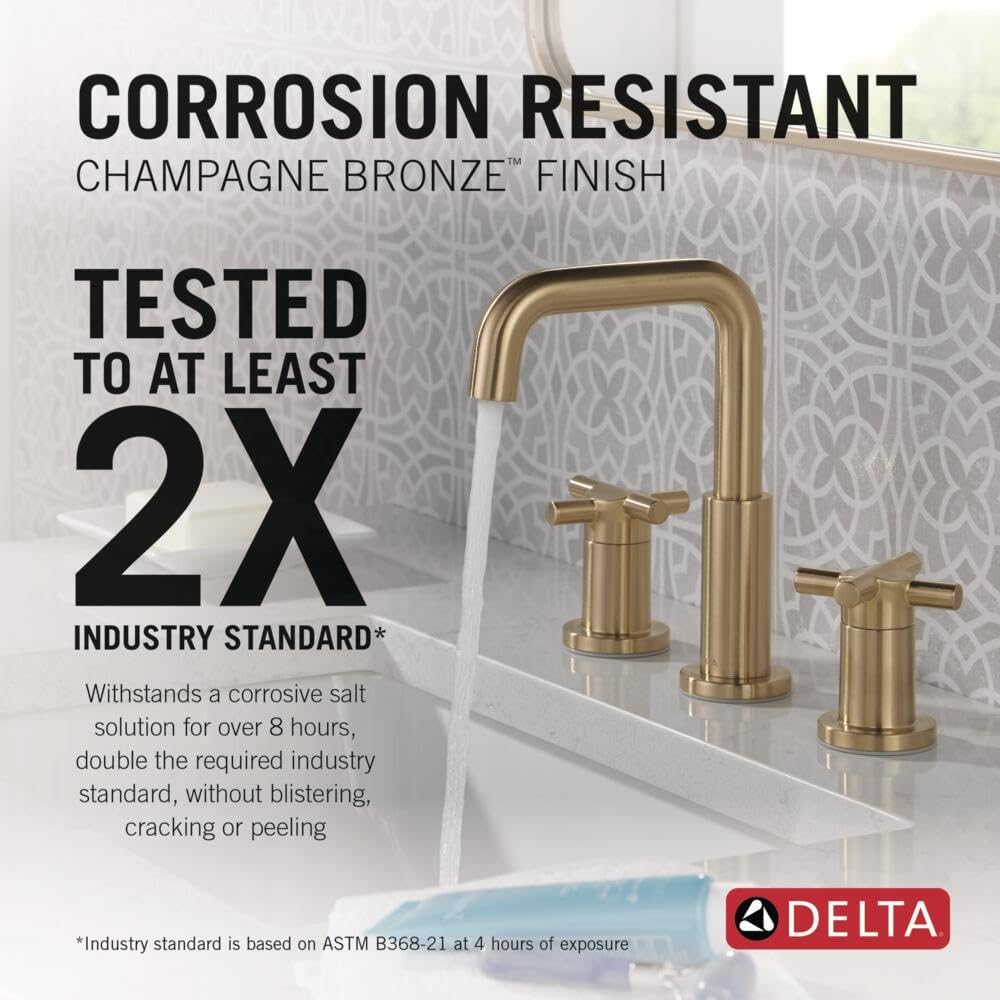 Delta Nicoli Brushed Gold Bathroom Faucet 3 Hole, 8 Inch Widespread Bathroom Sink Faucet for Vanity, Push-Pop Drain Assembly, Champagne Bronze 35894LF-CZ