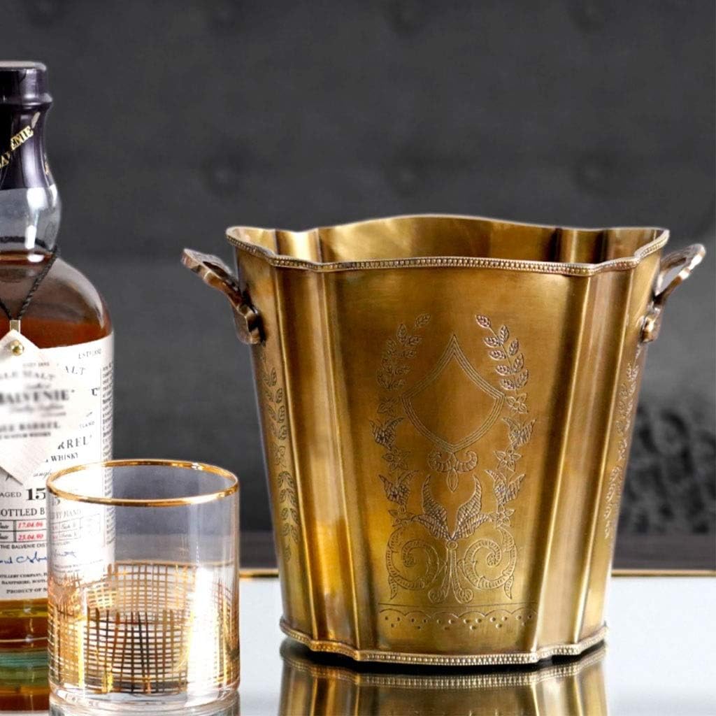 Ice Bucket Hand-Carved Bucket Brass Buckets Champagne Wine Vintage Set Great for Home Bar Chilling Beer Cooler
