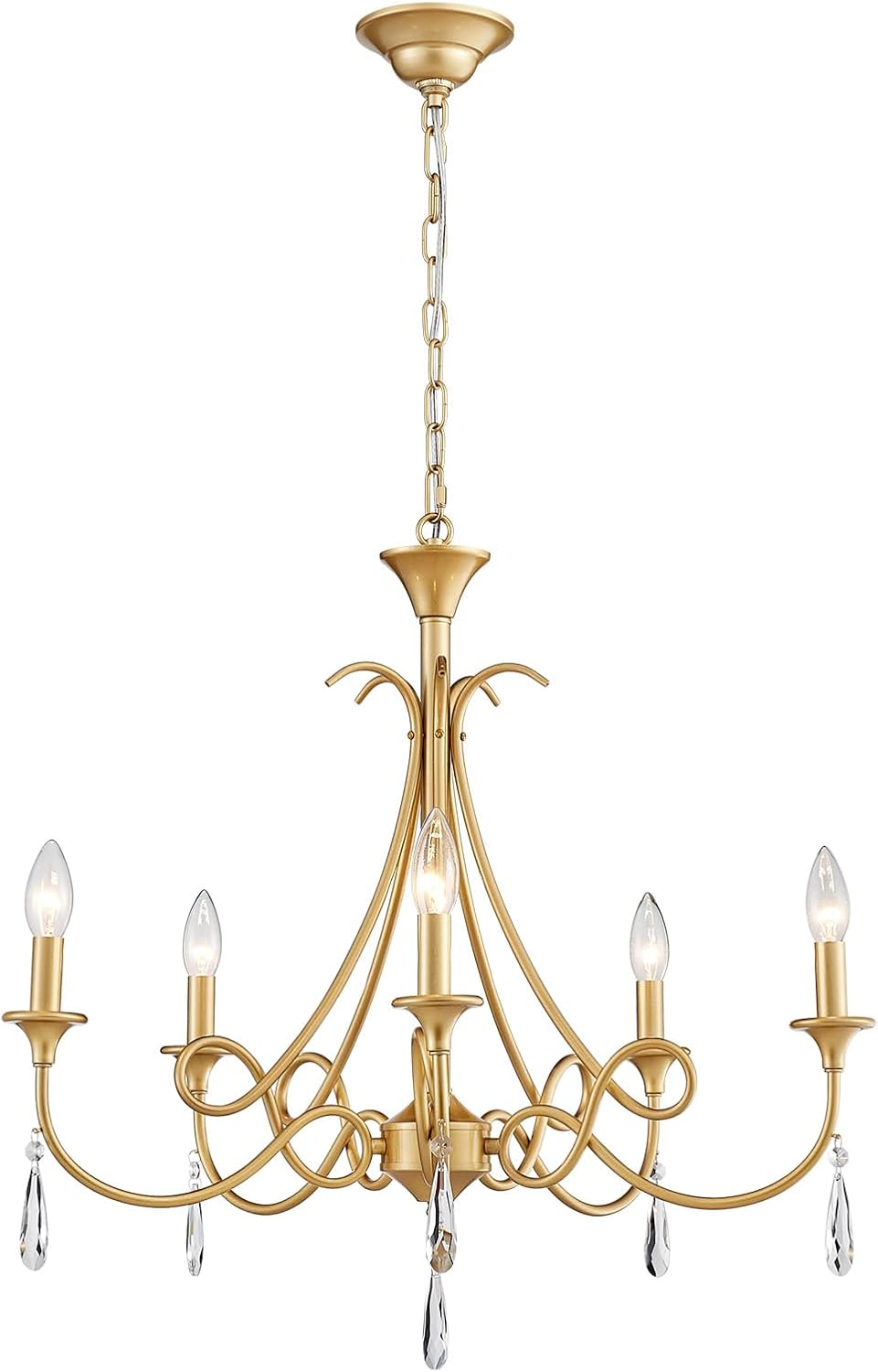 5-Light Farmhouse Chandeliers for Dining Room Lighting Fixtures Hanging, Rustic Gold Candle Modern Chandelier Vintage Hanging Ceiling Lamp for Bedroom Kitchen Island Living Room Entryway Foyer, Gold