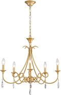 5-Light Farmhouse Chandeliers for Dining Room Lighting Fixtures Hanging, Rustic Gold Candle Modern Chandelier Vintage Hanging Ceiling Lamp for Bedroom Kitchen Island Living Room Entryway Foyer, Gold