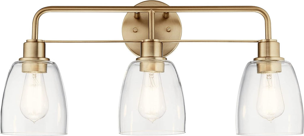 Kichler Meller 24.25' 3-Light Bathroom Vanity Light Fixture with Clear Glass Shades in Champagne Bronze for Mirror or Powder Room (24.25' W x 11.25' H x 7' D) 55102CPZ