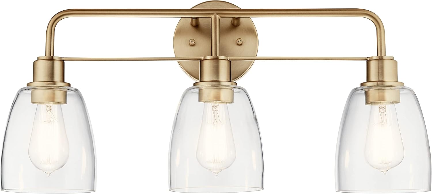 Kichler Meller 24.25' 3-Light Bathroom Vanity Light Fixture with Clear Glass Shades in Champagne Bronze for Mirror or Powder Room (24.25' W x 11.25' H x 7' D) 55102CPZ