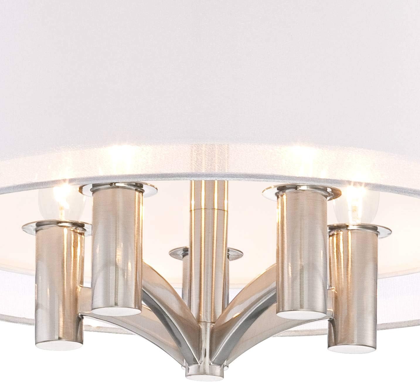 Possini Euro Design Caliari Modern Ceiling Light Semi Flush Mount Fixture Brushed Nickel 18' Wide 5-Light Sheer Silver White Linen Double Drum Shade for Bedroom Kitchen Living Room Hallway Bathroom