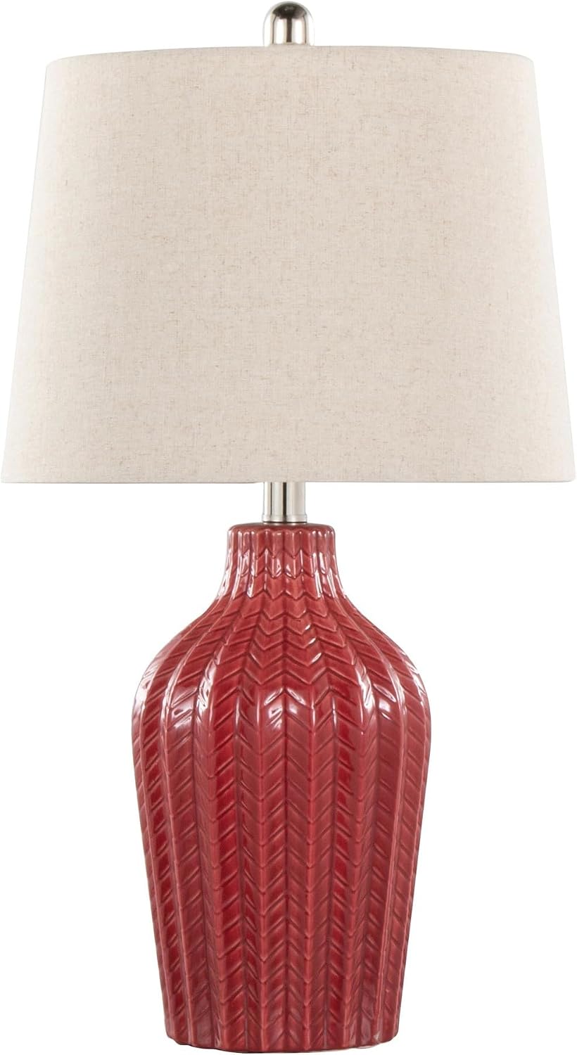 Rockwell 23' Ceramic Table Lamps Set of 2, Desk Lamp, Bedside Lamps for Night Stands, Nightstand Lamp, Small Lamp, Small Table Lamps for Living Room Set of 2, White Table Lamp (Glossy Brick Red)