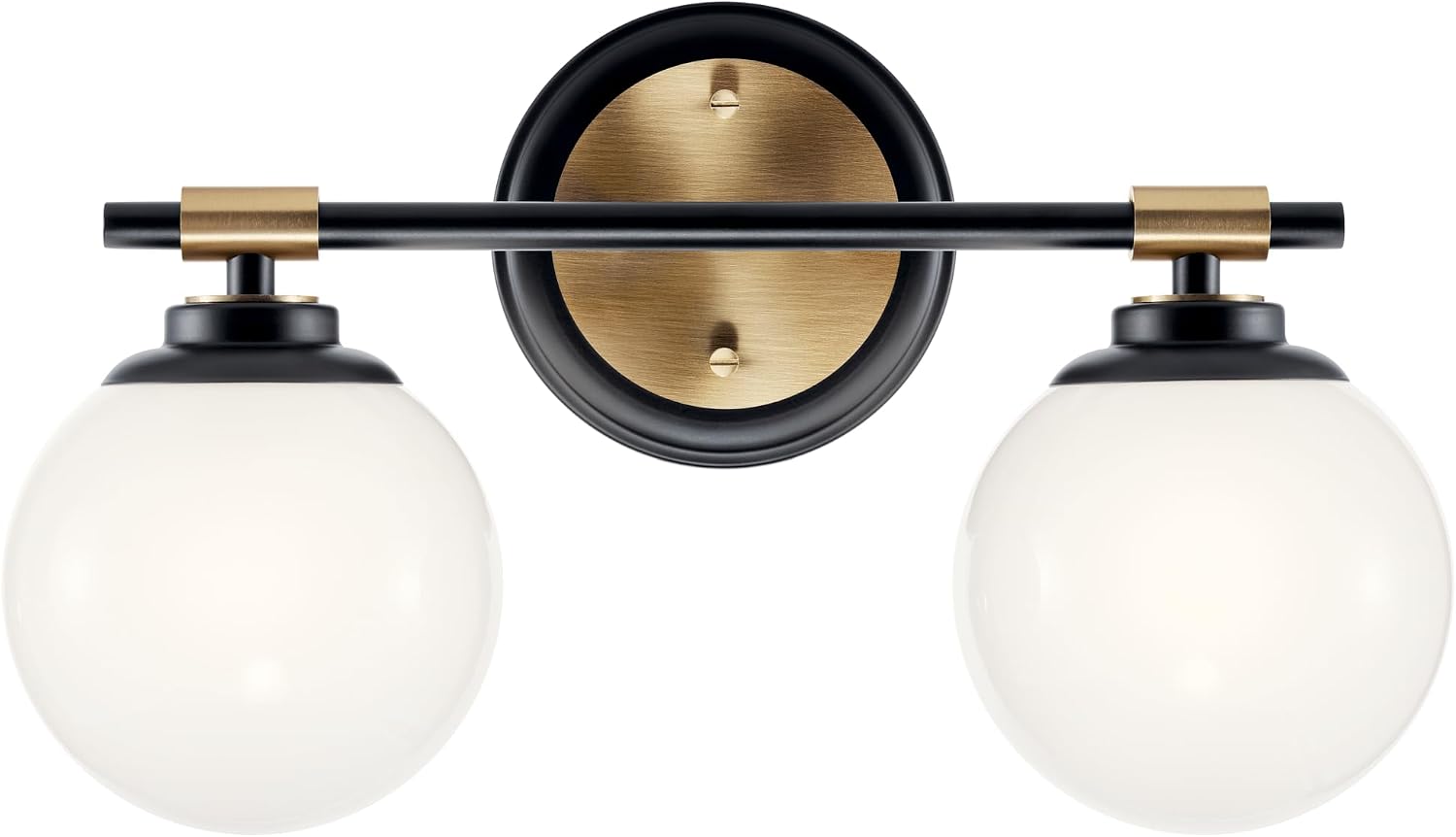Kichler Benno 2-Light Bathroom Vanity Light Fixture with Opal Glass, Modern Black and Champagne Bronze Light for Powder Room or Bath (8.75 in x 14.75 in), 55171BKCPZ