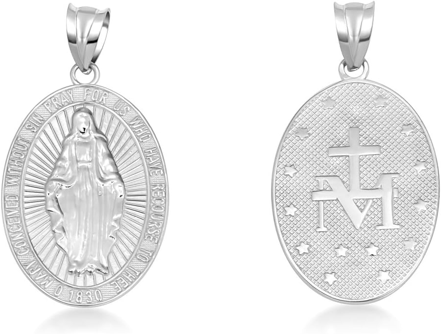 Gold Reversible Virgin Mary Miraculous Medal Pendant Necklace | 10K or 14K Yellow, Rose, or White Gold | Choice of Chain Length/Pendant Only
