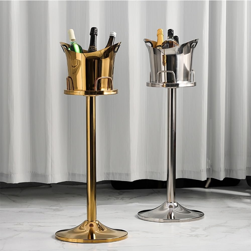 Ice Bucket for Parties, Stainless Steel Ice Bucket, Ice Bucket with Stand, Large Champagne Ice Bucket, Tall Ice Bucket for Cocktail Bar Parties(Silver)