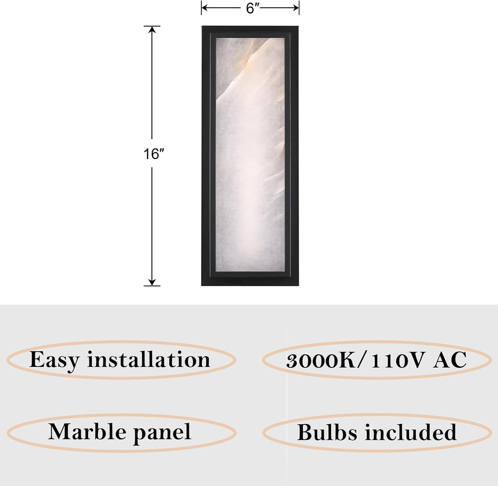 2 Pack 16 Inch Natural Alabaster Bathroom 20W-3000K LED Home Wall Sconce Modern Concise Style Wall Light Fixture,Black Finish for Bedroom Hallway Bedside Living Room