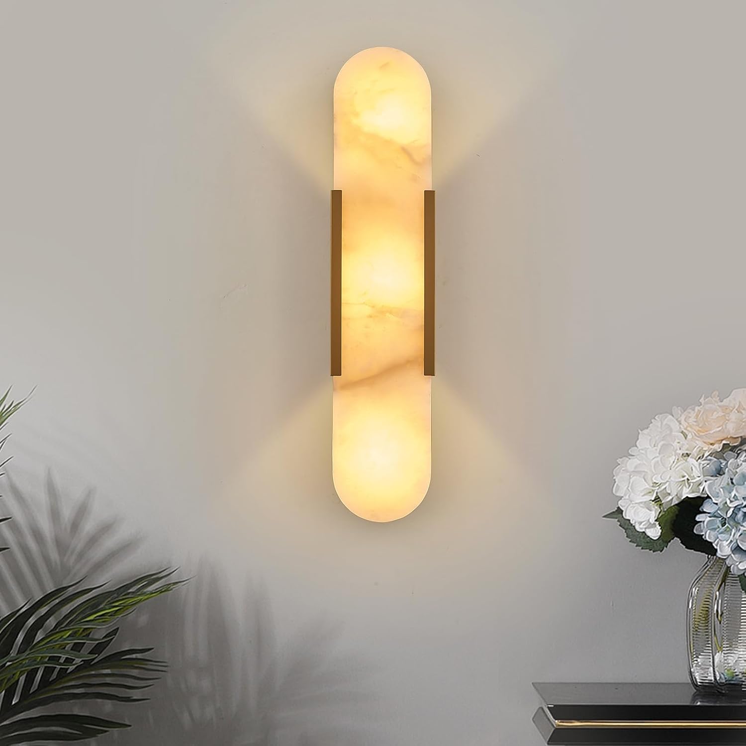 Modern Gold Wall Sconces for Living Room, Marble Sconce Wall Light Fixtures for Bedroom, Alabaster Sconce Lighting for Entryway Bathroom, 1 Pack