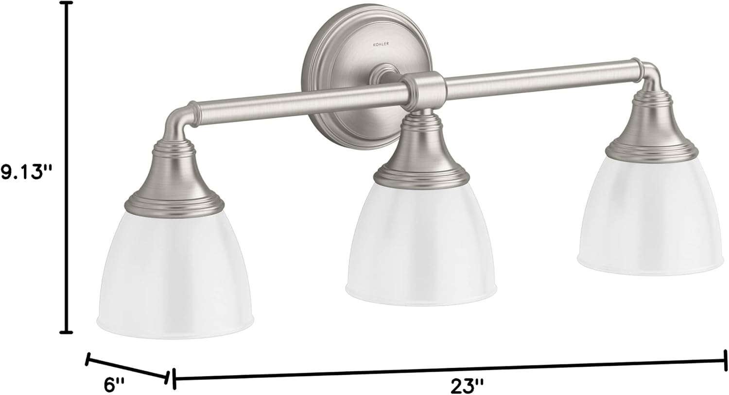 Kohler 10572-BNL Devonshire Bathroom Vanity Light Fixture, Wall Sconce Lighting, Position Facing Up or Down, UL Listed, 3 Light, Brushed Nickel