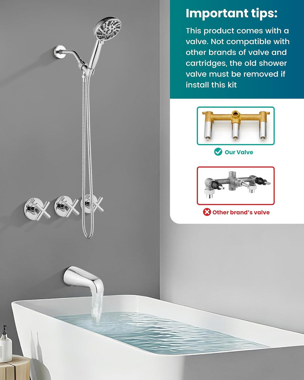 gotonovo 3 Handle Tub Shower Faucet Set,Shower System with Tub Spout,Shower Head and Handle Set with 6 Settings Handheld Spray Tub and Shower Faucet Combo Wall Mount Tub Shower Fixture Polished Chrome
