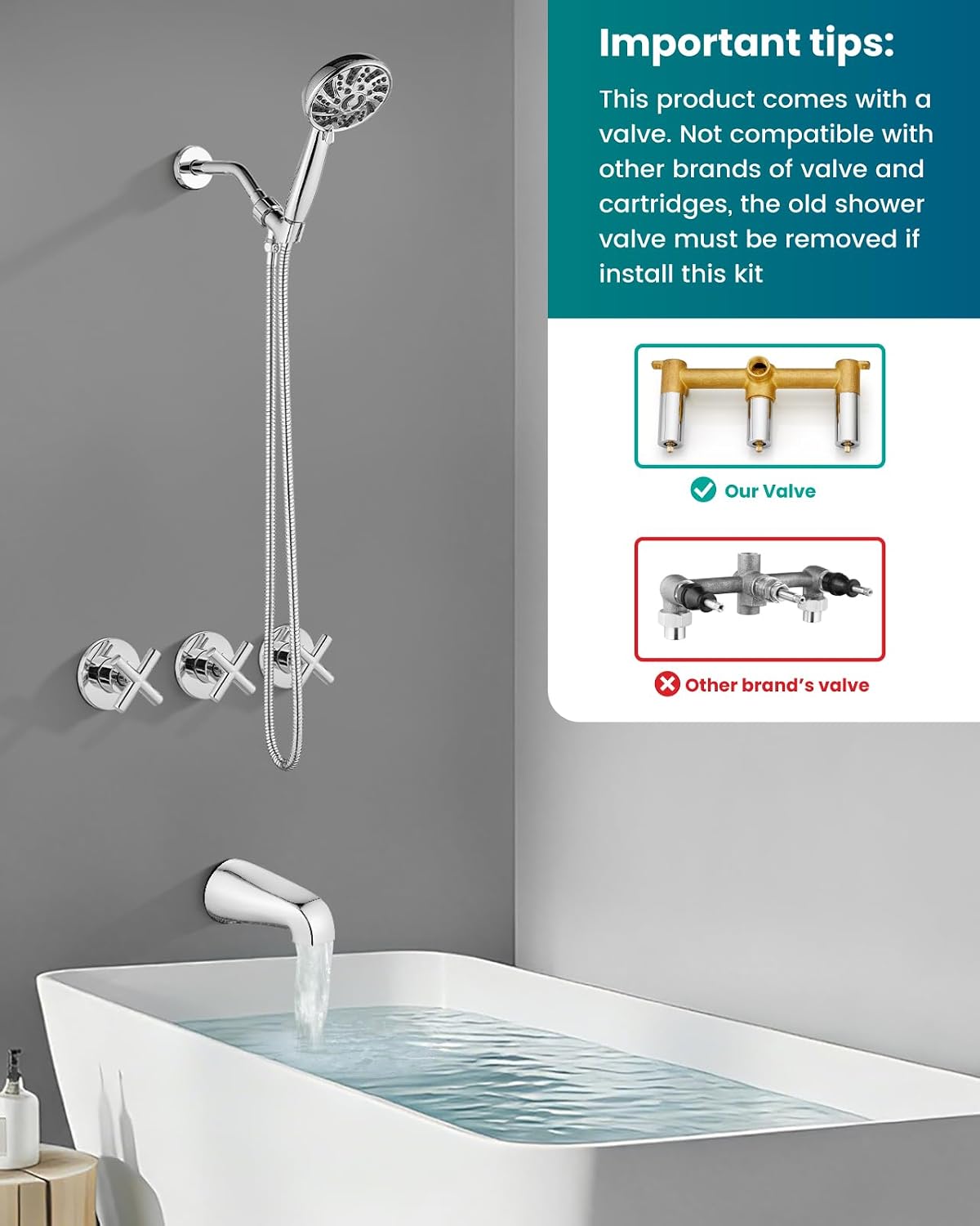gotonovo 3 Handle Tub Shower Faucet Set,Shower System with Tub Spout,Shower Head and Handle Set with 6 Settings Handheld Spray Tub and Shower Faucet Combo Wall Mount Tub Shower Fixture Polished Chrome