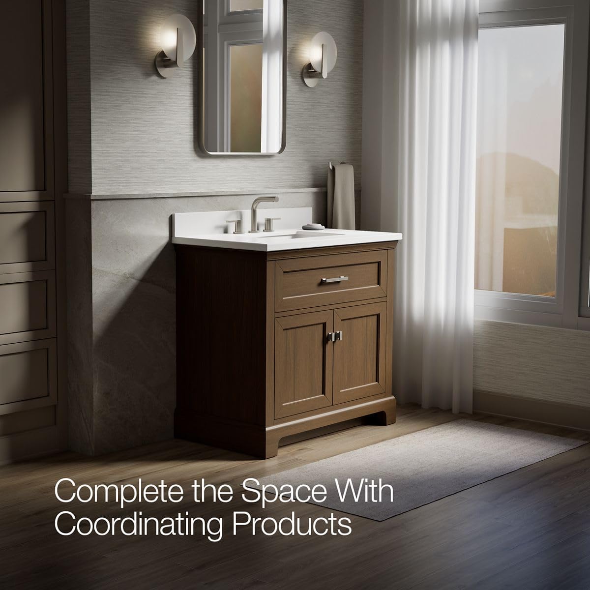 Kohler 29261-BD1-DAK Charlemont 36 in. Bathroom Vanity Cabinet with Sink and Quartz top, Draper Oak