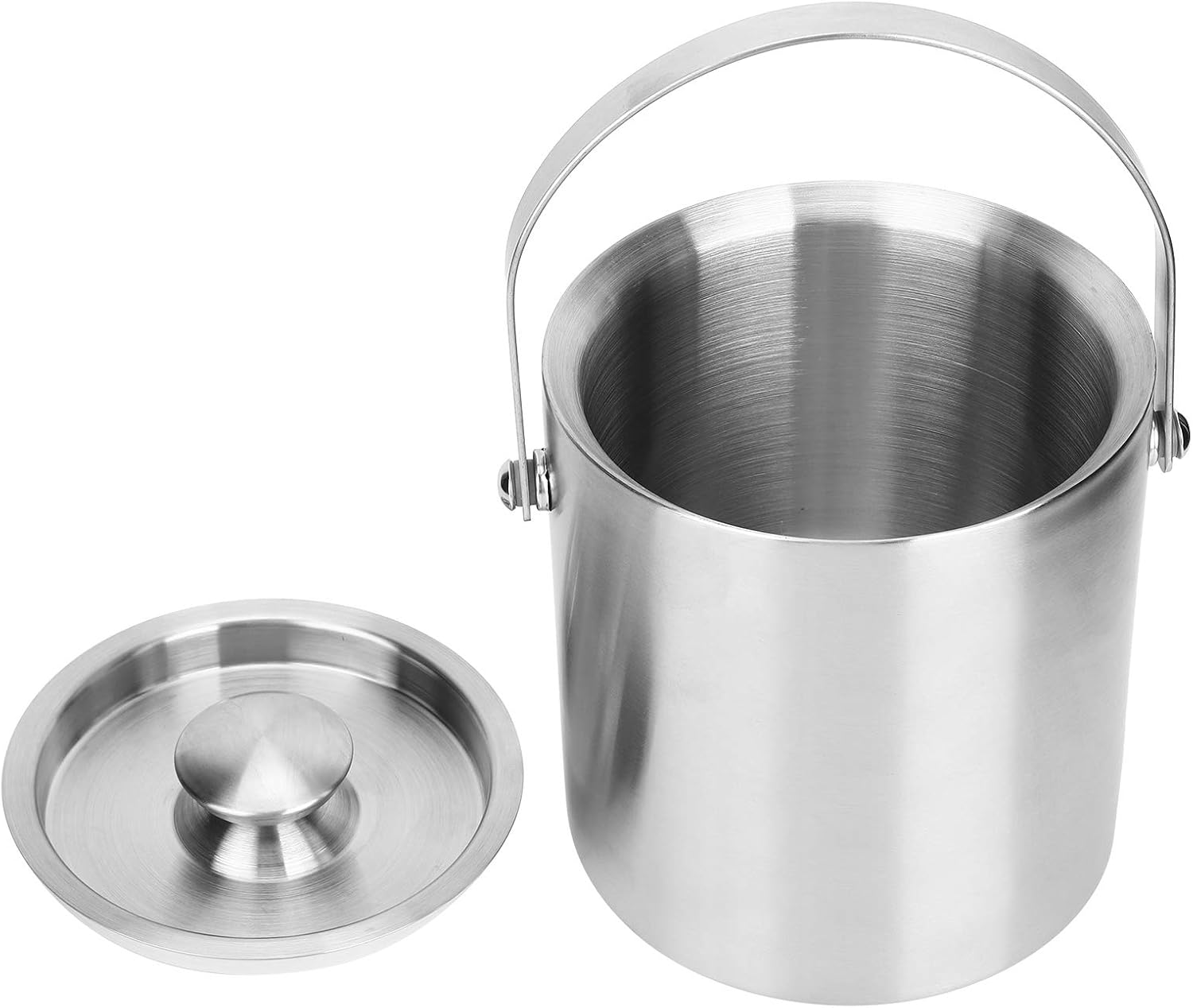 ice Bucket,Bucket with lid, Ice Buckets for Parties Stainless Steel Bucket, Insulated with Lid, with Lid Stainless Steel Double Layer Champagne Barrel Bar Supplies 2L
