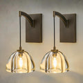 Crystal Brass Dome Wall Sconce - Luxury Antique Brushed Lighting Fixture with K9 Crystals Cloche - Set of 2 Modern Gold Sconces - Dimmable Indoor Hanging Light for Bathroom Bedroom Living Room Stair