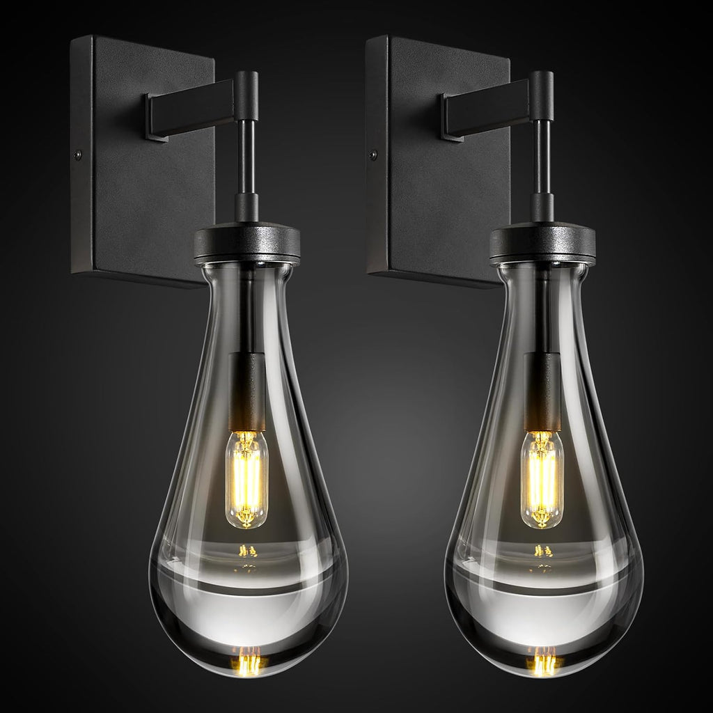 Raindrop Wall Sconces Set of Two Black Sconces Wall Decor Modern Wall Lighting Glass Bathroom Sconces Indoor Vanity Light Wall Lamp for Bedroom Living Room Stair