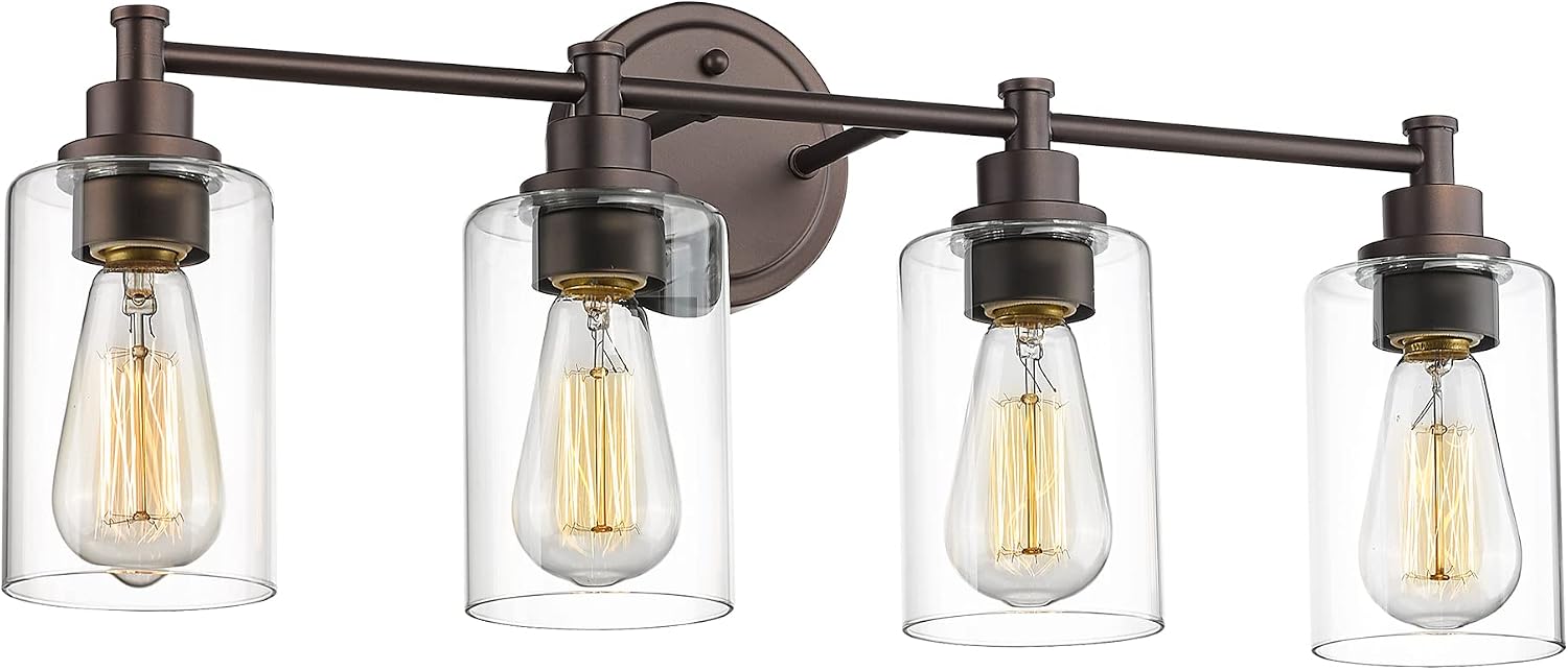 FEMILA Bathroom Vanity Light Fixture, 4-Light Farmhouse Wall Vanity Lights, Oil Rubbed Bronze Finish with Clear Glass Shade, 4FYC56B-4W ORB
