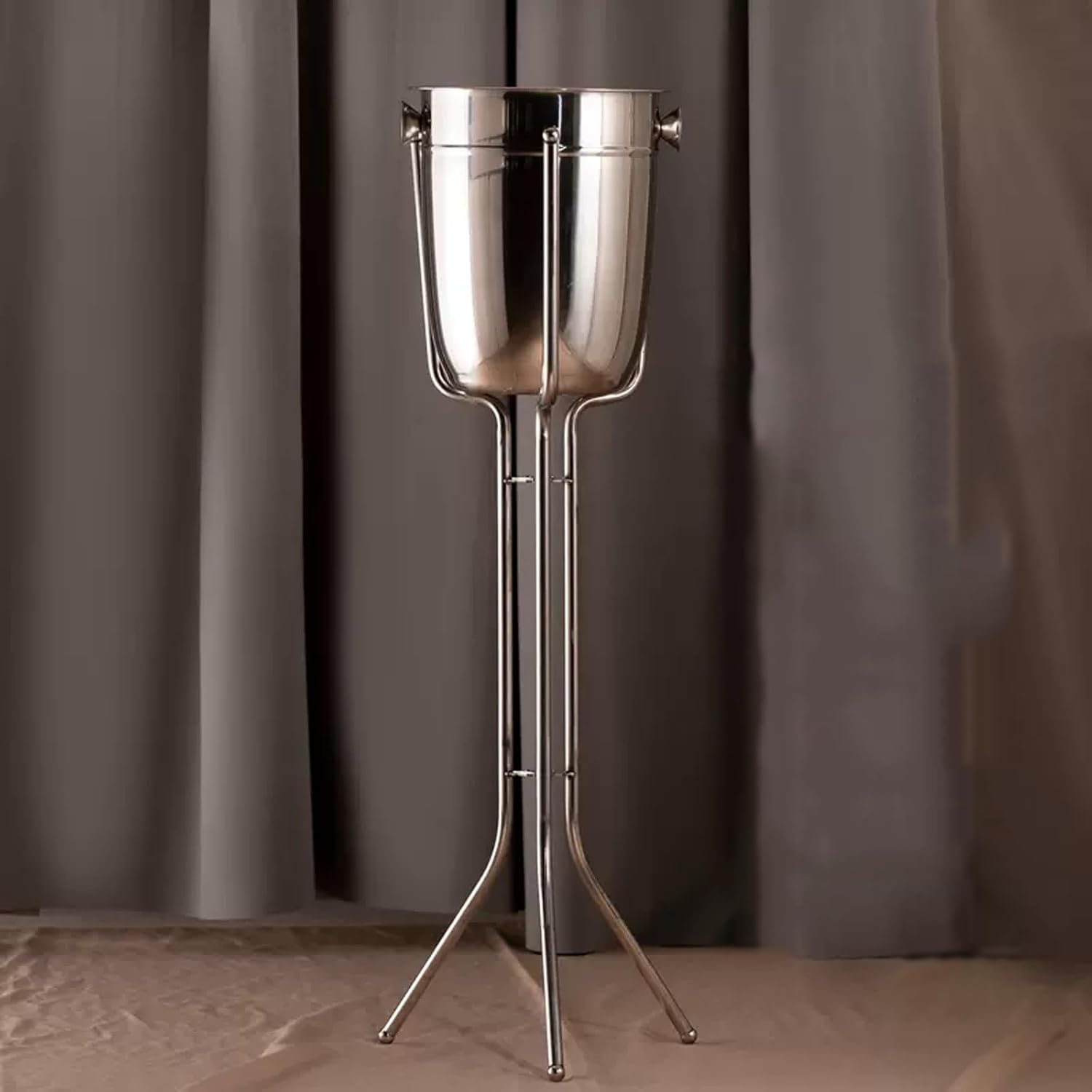 Ice Buckets for Parties, Stainless Steel Double Wall Ice Bucket with Triangle Bracket Wine Chiller Ice Buckets for Parties Festival Bar Outdoor or Indoor Use, Height 32.2 inch, 5L,for Home,Guest Room