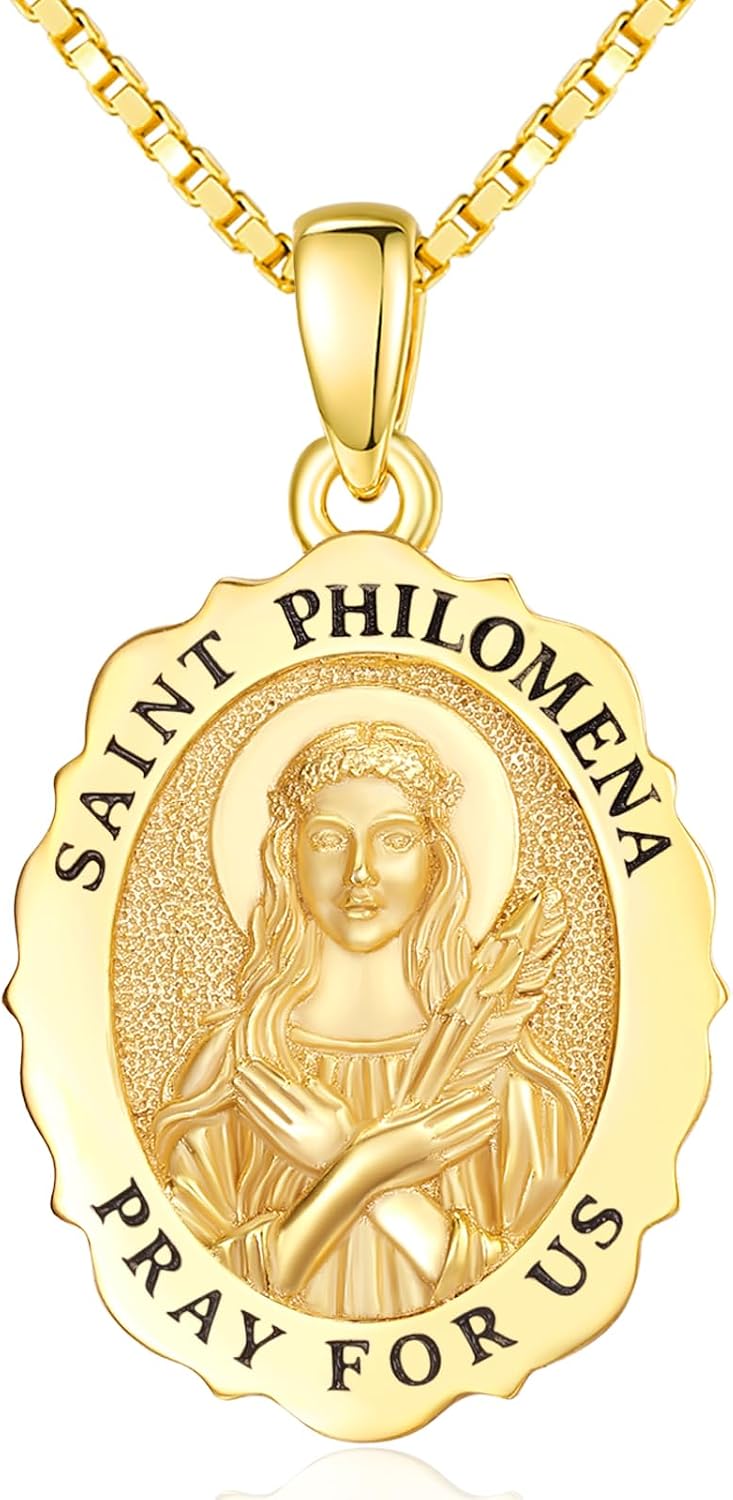 14K Gold Saint Medal Necklace for Women, Catholic Patron Saint Pendant Necklace, Christian Religious Jewelry Gift for Confirmation Baptism Communion Christmas Birthday