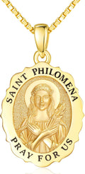 14K Gold Saint Medal Necklace for Women, Catholic Patron Saint Pendant Necklace, Christian Religious Jewelry Gift for Confirmation Baptism Communion Christmas Birthday