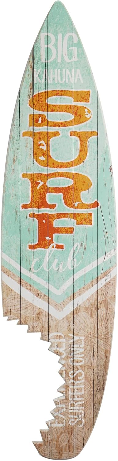 American Art Decor Big Kahuna Surf Club Experienced Surfers Only Shark Bite Surfboard Wall Art Plaque Hawaiian Island Beach Themed Decor Sign for Tiki Bar, Living Room, Garage, Man Cave 60'x15'