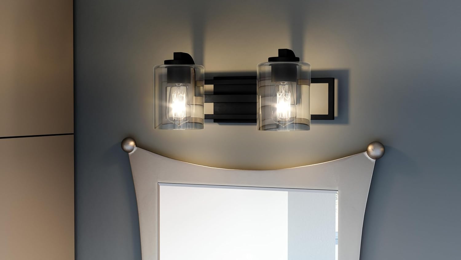 Quoizel Lansdowne Modern Bath Vanity Lights,18.25 Inch 2-Light Matte Black Lighting Fixtures Over Mirror, Clear Glass Shade, 100W, Decorative Wall Light for Bathroom, Dresser, Kitchen or Hallway