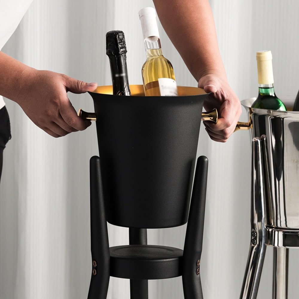 Ice Bucket, Ice Bucket for Parties, Stainless Steel Wine Cooler with Stand - Handles - Tall Ice Bucket Stand for Party Bar Wedding Club BBQ Home(Gold)