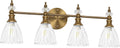 Large Bathroom Vanity Light 4 Lights, 26 Inch Brushed Gold Vintage Vanity Light Fixture with Clear Glass Shades, G9 Base Wall Mounted Light for Oversized Mirror, Luxury Bathroom, Master Bedroom