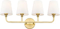 Bathroom Light Fixtures, 4 Light Brushed Gold Vanity Lights with Flared White Fabric Shade, 28 Inch Wall Sconce, Modern Sconces Wall Lighting for Hallway Bedroom, VL837-BG-4