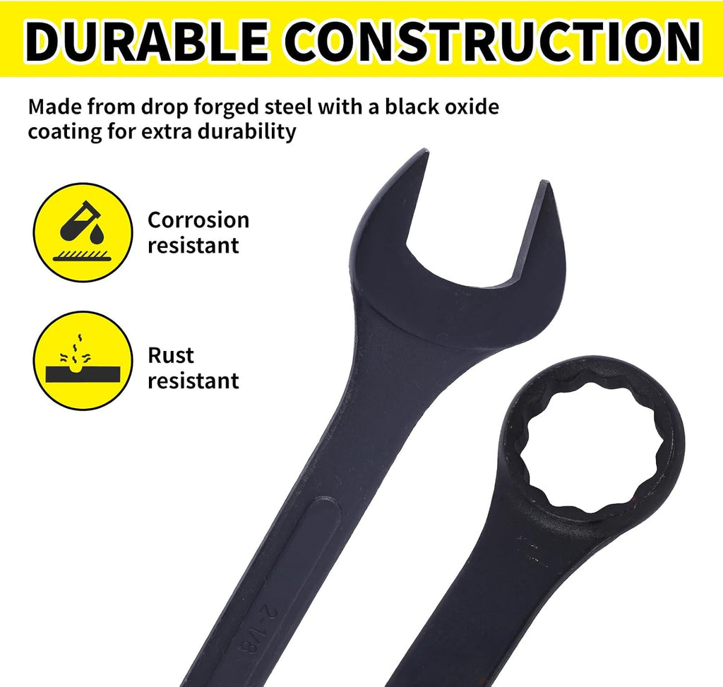 Jumbo Combination Wrench Set | 4 Piece | SAE | 2-1/8' to 2-1/2' | Open End | Storage Bag Included | for Machine Shop Use – Large Wrench Set