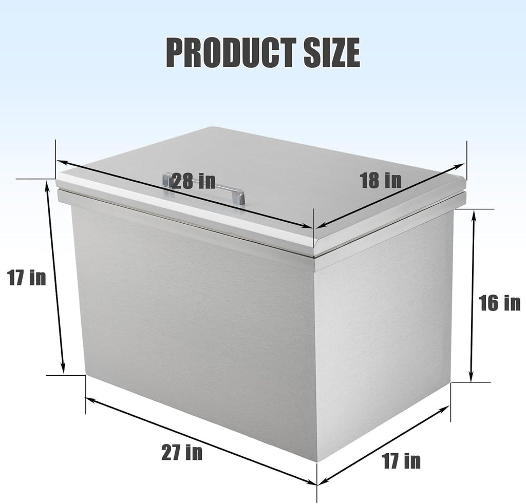 Drop in Ice Chest, Outdoor Kitchen Ice Bar Stainless Steel Ice Cooler, Commercial Ice Bin with Hinged Cover, Ice Bucket, for Cold Wine Beer
