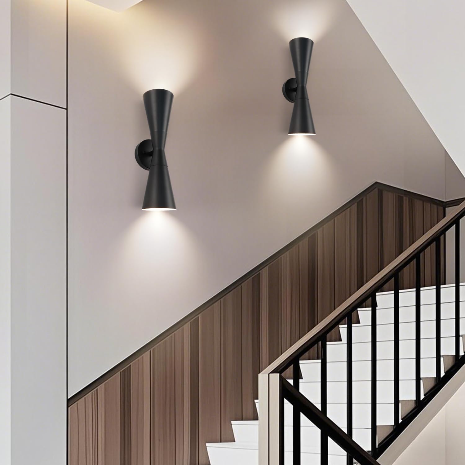 Modern Black Wall Sconces Set of 2, Up and Down Indoor Wall Sconces, Mid Century Indoor Wall Light Fixture, Hardwired Wall Mounted Lamp for Living Room, Bathroom, Bedroom, Hallway, 18 Inch