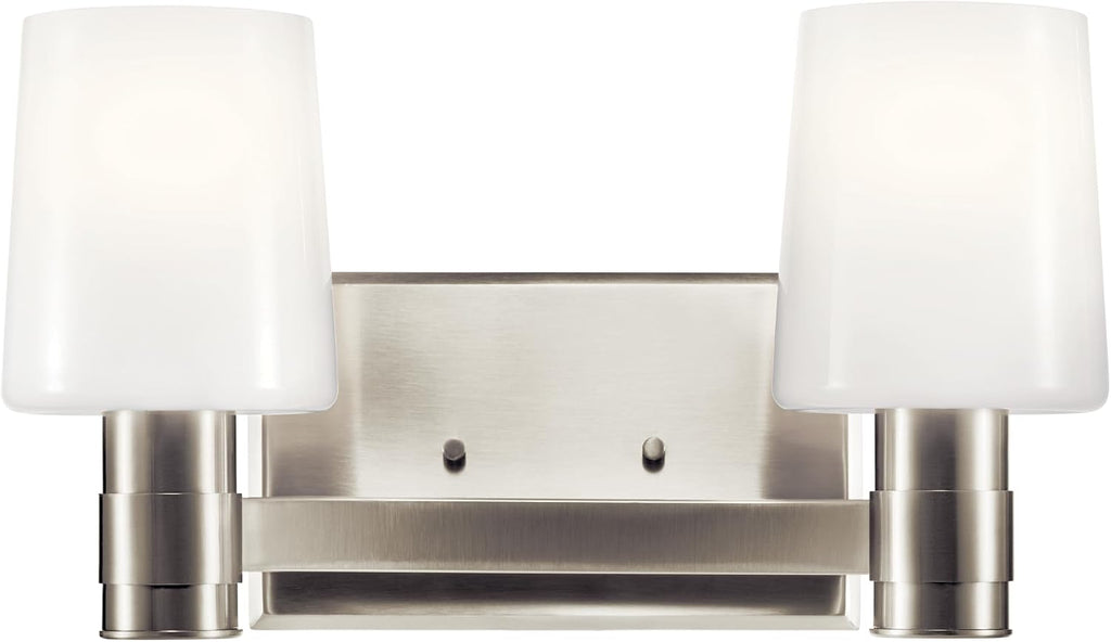 Kichler Adani 2-Light Vanity Light Fixture, Modern Bathroom Lighting with Opal Glass in Brushed Nickel, Wall Mount Light for Bathroom or Powder Room (8.25 x 14.5 in), 55175NI