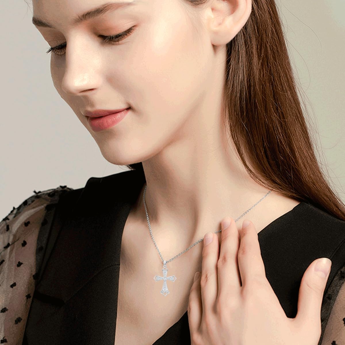 Real Sterling Silver Religious Necklace for Women, s925 Silver Cross Necklace Christian Religion Jewelry for Confirmation Baptism Ladies Mom, 18+2'